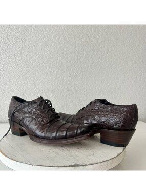 Rod Patrick Boots Womens Lace Up Loafers Sz 6 Brown Caiman Leather Western Shoes